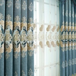 Chenille Halbverdunkelungsvorhang, Maßgefertigt, Vorhang Mit Europäischer Blumenstickerei, Für Wohnzimmer Und Schlafzimmer