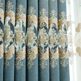 Chenille Halbverdunkelungsvorhang, Maßgefertigt, Vorhang Mit Europäischer Blumenstickerei, Für Wohnzimmer Und Schlafzimmer