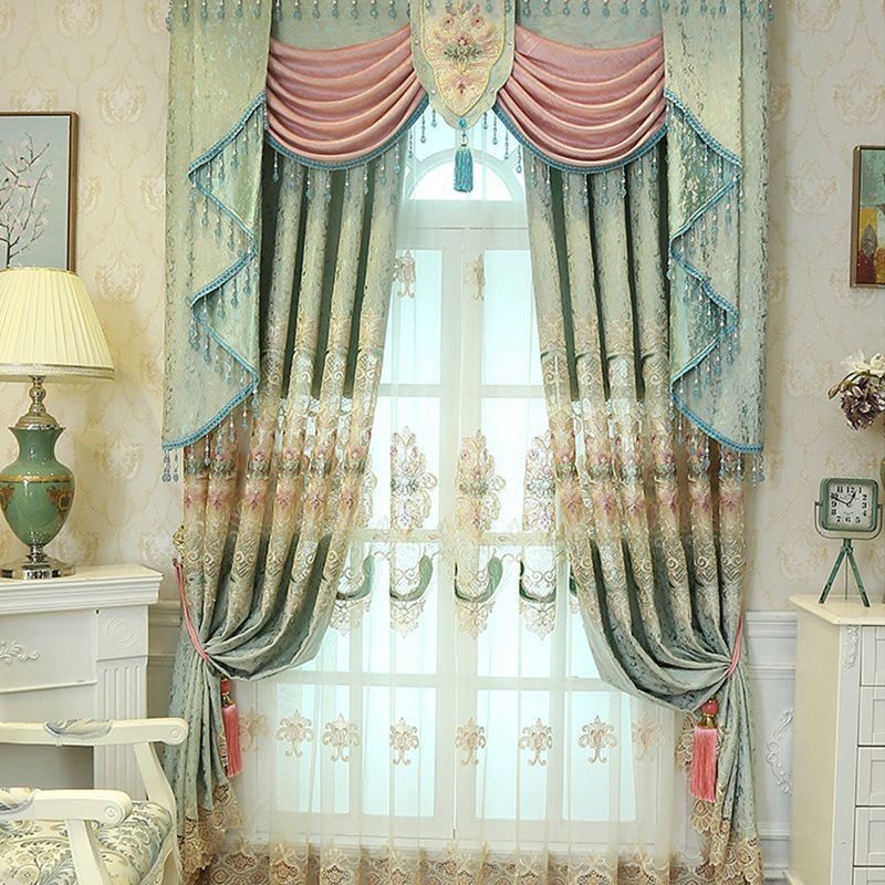 Chenille Halbverdunkelungsvorhang, Maßgefertigt, Vorhang Mit Europäischer Blumenstickerei, Für Wohnzimmer Und Schlafzimmer