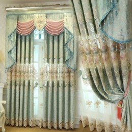 Chenille Halbverdunkelungsvorhang, Maßgefertigt, Vorhang Mit Europäischer Blumenstickerei, Für Wohnzimmer Und Schlafzimmer