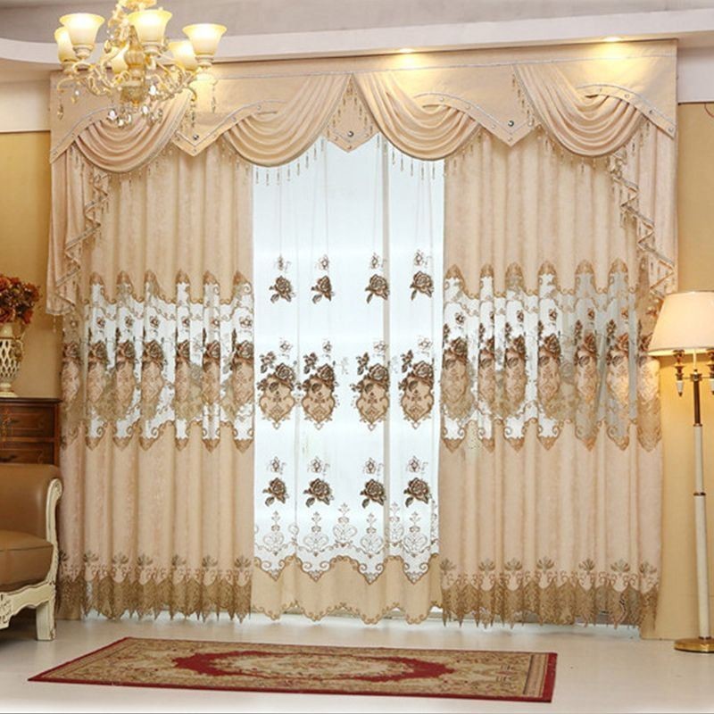 Chenille-Halbverdunkelungsvorhang, Maßgefertigt, Vorhang Im Europäischen Stil, Blumenstickerei Für Wohnzimmer Und Schlafzimmer