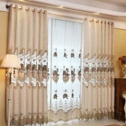 Chenille-Halbverdunkelungsvorhang, Maßgefertigt, Vorhang Im Europäischen Stil, Blumenstickerei Für Wohnzimmer Und Schlafzimmer
