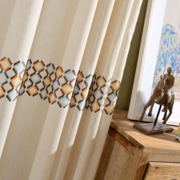Verdunkelungsvorhang Aus Baumwollleinen, Maßgefertigt, Nordisch, Geometrisch, Bestickt, Für Wohnzimmer, Schlafzimmer