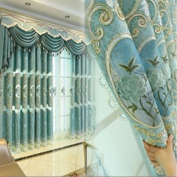 Europäischer Halbverdunkelungsvorhang, Maßgefertigt, Vorhang Mit Blumenstickerei, Chenille, Für Wohnzimmer Und Schlafzimmer