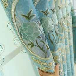 Europäischer Halbverdunkelungsvorhang, Maßgefertigt, Vorhang Mit Blumenstickerei, Chenille, Für Wohnzimmer Und Schlafzimmer