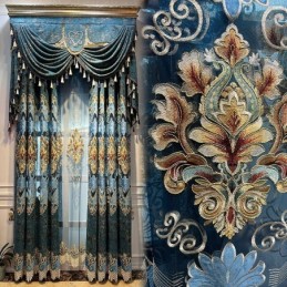 Chenille Halbverdunkelungsvorhang, Maßgefertigt, Vorhang Mit Europäischer Blumenstickerei, Für Wohnzimmer Und Schlafzimmer