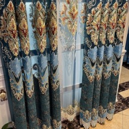 Chenille Halbverdunkelungsvorhang, Maßgefertigt, Vorhang Mit Europäischer Blumenstickerei, Für Wohnzimmer Und Schlafzimmer