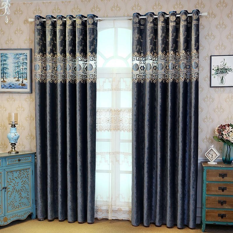 Halbverdunkelungsvorhang, Maßgefertigt, Vorhang Im Chinesischen Stil, Twill-Samt-Stickerei Für Wohnzimmer Und Schlafzimmer