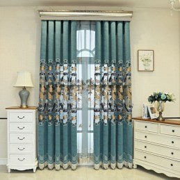 Chenille Halbverdunkelungsvorhänge Im Chinesischen Stil, Berge, Stickerei, Wohnzimmer, Schlafzimmer