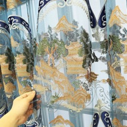 Chenille Halbverdunkelungsvorhänge Im Chinesischen Stil, Berge, Stickerei, Wohnzimmer, Schlafzimmer
