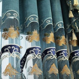 Chenille Halbverdunkelungsvorhänge Im Chinesischen Stil, Berge, Stickerei, Wohnzimmer, Schlafzimmer