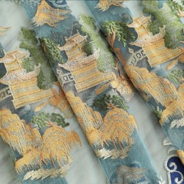 Chenille Halbverdunkelungsvorhänge Im Chinesischen Stil, Berge, Stickerei, Wohnzimmer, Schlafzimmer