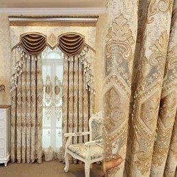 Chenille-Halbverdunkelungsvorhang, Maßgefertigt, Vorhang Mit Europäischer Blumenstickerei, Für Wohnzimmer Und Schlafzimmer