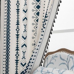 Geometrischer Bedruckter Leinenvorhang Nach Maß, Nordischer Stil, Für Wohnzimmer Und Schlafzimmer