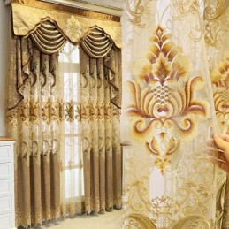 Chenille Halbverdunkelungsvorhang, Maßgefertigt, Vorhang Mit Europäischer Blumenstickerei, Für Wohnzimmer Und Schlafzimmer