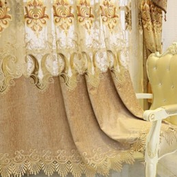 Chenille Halbverdunkelungsvorhang, Maßgefertigt, Vorhang Mit Europäischer Blumenstickerei, Für Wohnzimmer Und Schlafzimmer