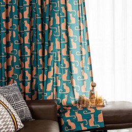 Baumwollgardine Nach Maß, Vorhang Mit Kätzchen-Print, Nordischer Stil