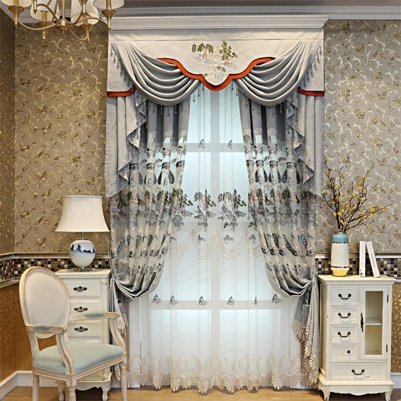 Chenille Semi Blackout Vorhänge Chinesischen Stil Berge Stickerei Für Wohnzimmer Schlafzimmer