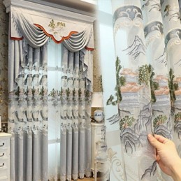 Chenille Semi Blackout Vorhänge Chinesischen Stil Berge Stickerei Für Wohnzimmer Schlafzimmer