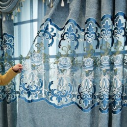 Chenille Halbverdunkelungsvorhänge Im Europäischen Stil Mit Blumenstickerei Für Wohnzimmer Und Schlafzimmer