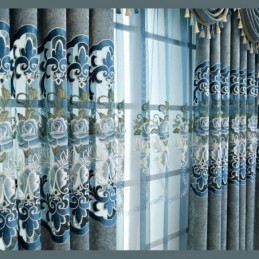 Chenille Halbverdunkelungsvorhänge Im Europäischen Stil Mit Blumenstickerei Für Wohnzimmer Und Schlafzimmer