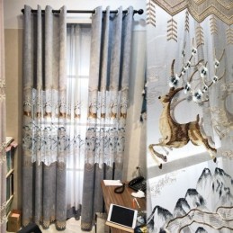Nordic Chenille Vorhänge Fawn Stickerei Semi Blackout Für Wohnzimmer Schlafzimmer