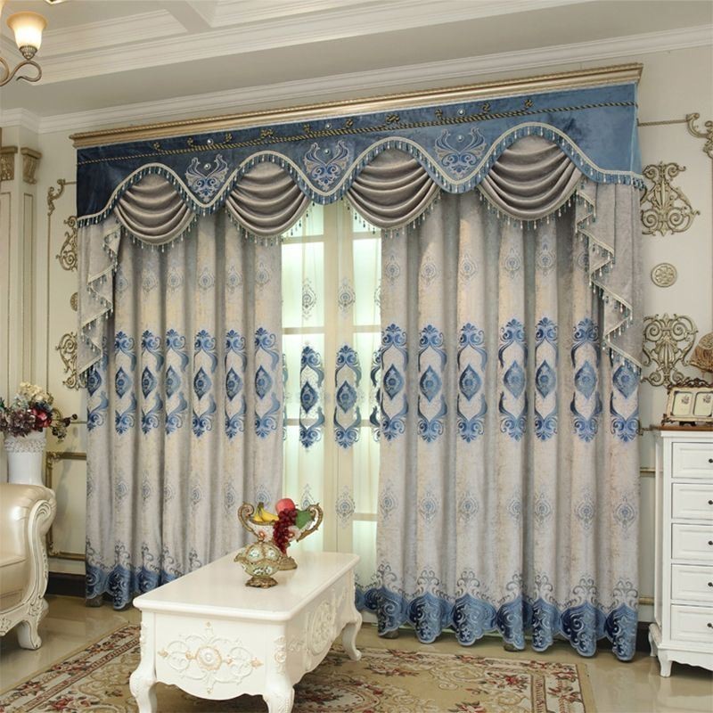 Chenille-Vorhang, Maßgefertigt, Vorhang Mit Europäischer Blumenstickerei, Halbverdunkelnd, Für Wohnzimmer Und Schlafzimmer