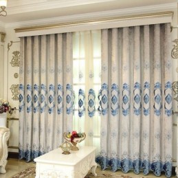 Chenille-Vorhang, Maßgefertigt, Vorhang Mit Europäischer Blumenstickerei, Halbverdunkelnd, Für Wohnzimmer Und Schlafzimmer