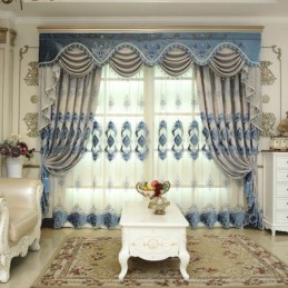 Chenille-Vorhang, Maßgefertigt, Vorhang Mit Europäischer Blumenstickerei, Halbverdunkelnd, Für Wohnzimmer Und Schlafzimmer
