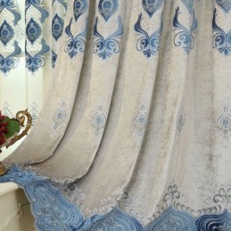 Chenille-Vorhang, Maßgefertigt, Vorhang Mit Europäischer Blumenstickerei, Halbverdunkelnd, Für Wohnzimmer Und Schlafzimmer
