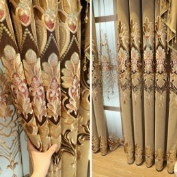 Chenille-Halbverdunkelungsvorhang, Maßgefertigt, Vorhang Mit Europäischer Blumenstickerei, Für Wohnzimmer, Schlafzimmer, Fenster