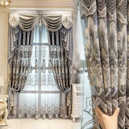 Chenille-Vorhang, Maßgefertigt, Vorhang Mit Europäischer Blumenstickerei, Halbverdunkelnd, Für Wohnzimmer Und Schlafzimmer