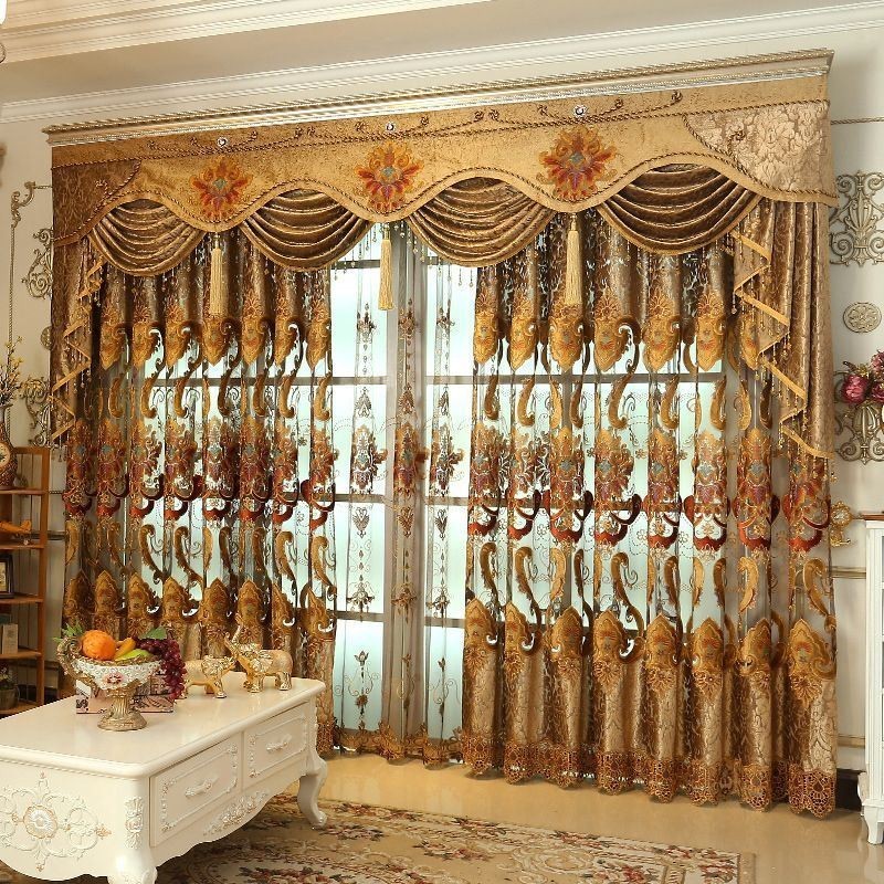 Halbverdunkelungsvorhang, Maßgefertigt, Vorhang, Europäische Blumenstickerei, Für Wohnzimmer Und Schlafzimmer
