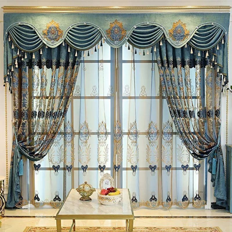 Chenille-Halbverdunkelungsvorhang, Maßgefertigt, Vorhang Mit Europäischer Blumenstickerei, Für Wohnzimmer Und Schlafzimmer