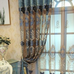 Chenille-Halbverdunkelungsvorhang, Maßgefertigt, Vorhang Mit Europäischer Blumenstickerei, Für Wohnzimmer Und Schlafzimmer