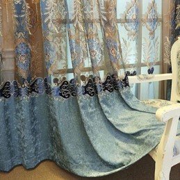 Chenille-Halbverdunkelungsvorhang, Maßgefertigt, Vorhang Mit Europäischer Blumenstickerei, Für Wohnzimmer Und Schlafzimmer