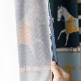 Baumwollvorhänge Im Kinderstil Mit Weißem Pferdedruck