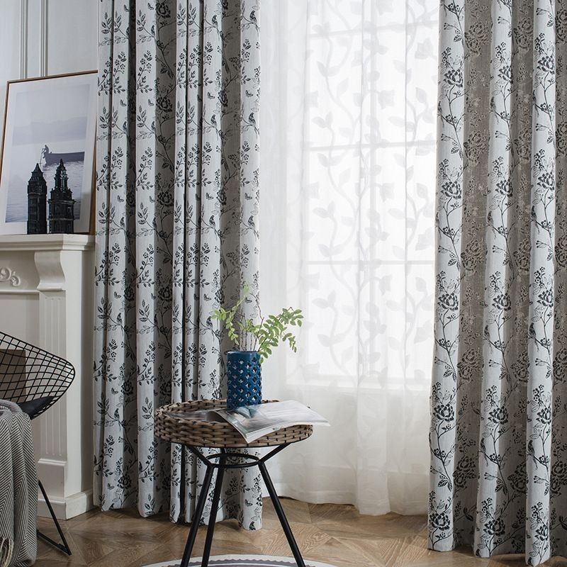 Leinen Verdunkelungsvorhang Maßgefertigt Vorhang Nordische Pflanze Bestickt Für Wohnzimmer Schlafzimmer