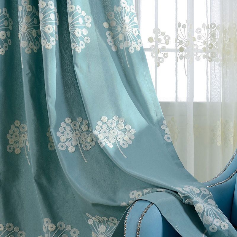 Verdunkelungsvorhang Aus Baumwolle, Maßgefertigt, Vorhang Mit Nordischem Löwenzahn, Bestickt, Für Wohnzimmer Und Schlafzimmer