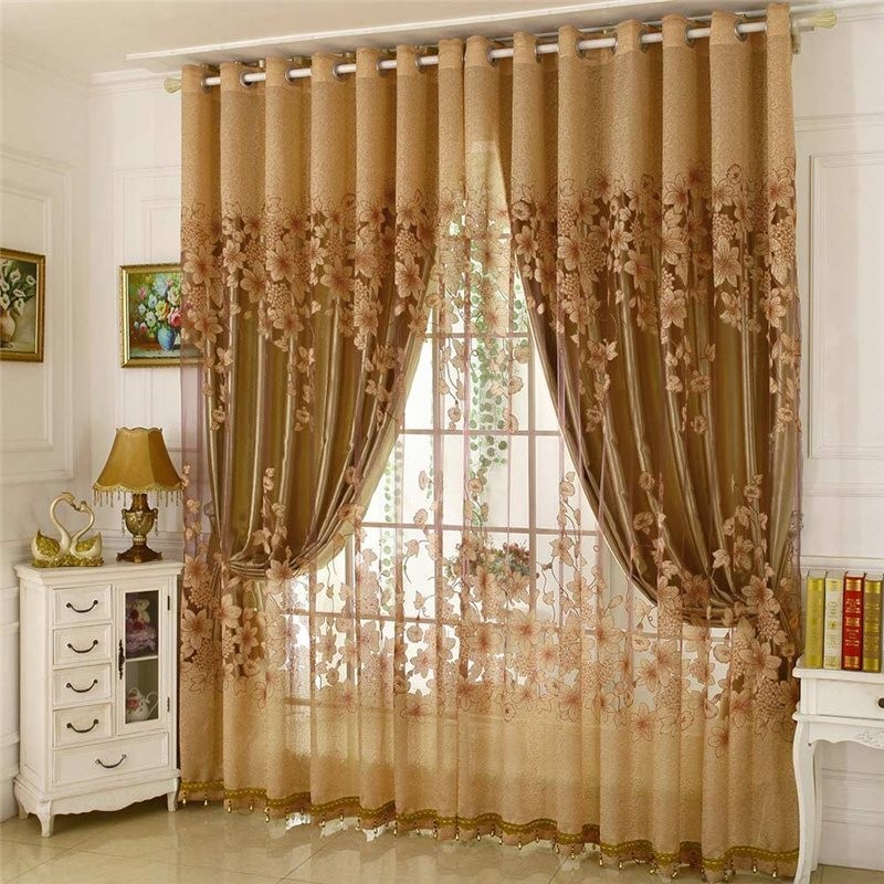 Klassische Voile-Gardine Nach Maß, Gardinenpaneel Im Landhausstil, Prächtiger Blumenzweig, Jacquard