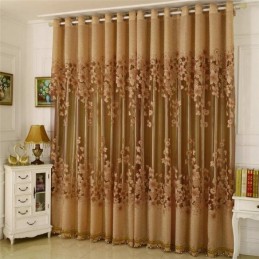 Klassische Voile-Gardine Nach Maß, Gardinenpaneel Im Landhausstil, Prächtiger Blumenzweig, Jacquard