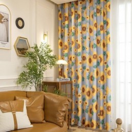 Polycotton-Vorhang, Maßgefertigt, Mit Amerikanischem Sonnenblumen-Print, Halbverdunkelnde Vorhänge