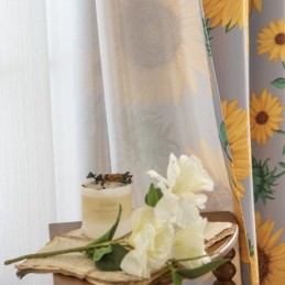 Polycotton-Vorhang, Maßgefertigt, Mit Amerikanischem Sonnenblumen-Print, Halbverdunkelnde Vorhänge