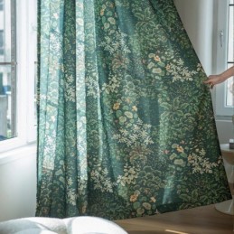 Amerikanischer Polycotton-Vorhang, Maßgefertigt, Pflanzen-Print, Halbverdunkelnde Vorhänge