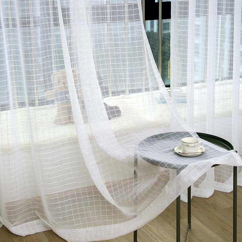 Nordischer Schlichter Transparenter Vorhang, Maßgefertigt, Vorhang, Weiß Kariert, Jacquard, Stoff Für Wohnzimmer Und Schlafzimmer