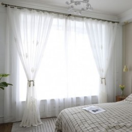 Atmungsaktive Gardine Nach Maß Vorhang Weiß All Match Stickerei Wohnzimmer