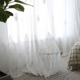 Atmungsaktive Gardine Nach Maß Vorhang Weiß All Match Stickerei Wohnzimmer