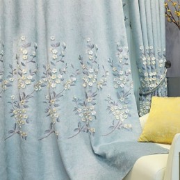 Verdunkelungsvorhang, Maßgefertigter Vorhang, Nordischer Stil, Pflanzenstickerei, Für Wohnzimmer, Schlafzimmer