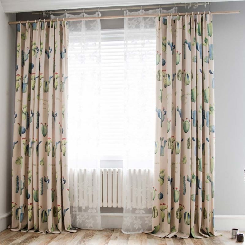 Kreativer Vorhang Mit Kaktus-Print, Maßgefertigt, Chromatischer Halbverdunkelungsvorhang, Wohnzimmer, Schlafzimmer, Kinderstoff