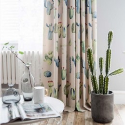 Kreativer Vorhang Mit Kaktus-Print, Maßgefertigt, Chromatischer Halbverdunkelungsvorhang, Wohnzimmer, Schlafzimmer, Kinderstoff